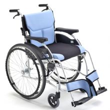 MIKI三貴手動輪椅車MCS-47KJL W5天藍色 網(wǎng)絡(luò)款 雙層加厚坐墊 鋁合金輕便折疊手推代步輪椅車